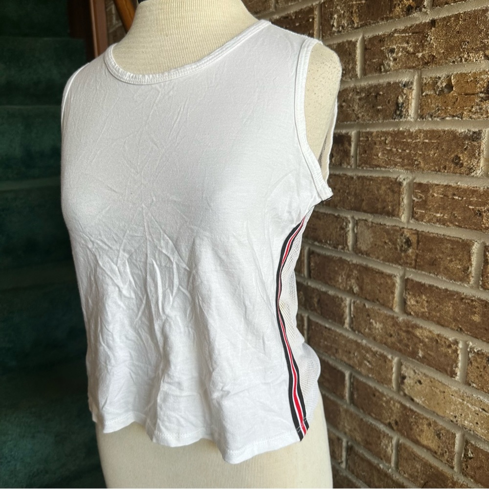 VTG 90s Y2K White Striped Basketball Twee Mesh Tank Top